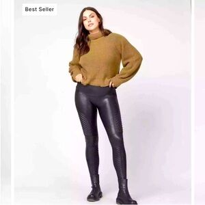 NWT Spanx Faux Leather Quilted Leggings In Very Black Size Large O30